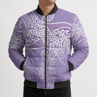 Aotearoa Maori Koru Curves Bomber Puffer Jacket Silver Ferns - Amethyst