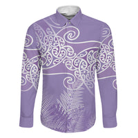 Aotearoa Maori Koru Curves Family Matching Puletasi and Hawaiian Shirt Silver Ferns - Amethyst