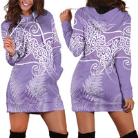 Aotearoa Maori Koru Curves Hoodie Dress Silver Ferns - Amethyst