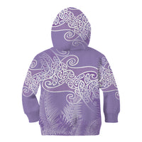 Aotearoa Maori Koru Curves Kid Hoodie Silver Ferns - Amethyst