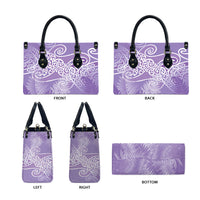 Aotearoa Maori Koru Curves Leather Bag Silver Ferns - Amethyst