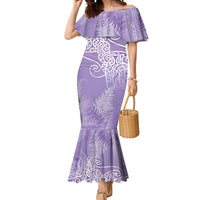 Aotearoa Maori Koru Curves Mermaid Dress Silver Ferns - Amethyst LT7 Women Purple - Polynesian Pride