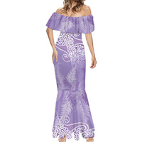 Aotearoa Maori Koru Curves Mermaid Dress Silver Ferns - Amethyst LT7 - Polynesian Pride