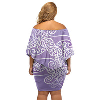 Aotearoa Maori Koru Curves Off Shoulder Short Dress Silver Ferns - Amethyst LT7 - Polynesian Pride