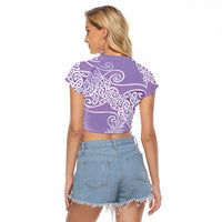 Aotearoa Maori Koru Curves Raglan Cropped T Shirt Silver Ferns - Amethyst