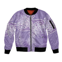 Aotearoa Maori Koru Curves Sleeve Zip Bomber Jacket Silver Ferns - Amethyst