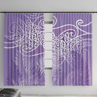 Aotearoa Maori Koru Curves Window Curtain Silver Ferns - Amethyst