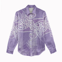 Aotearoa Maori Koru Curves Women Casual Shirt Silver Ferns - Amethyst