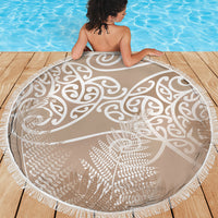 Aotearoa Maori Koru Curves Beach Blanket Silver Ferns - Mocha
