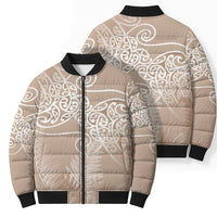 Aotearoa Maori Koru Curves Bomber Puffer Jacket Silver Ferns - Mocha