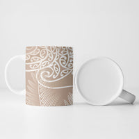 Aotearoa Maori Koru Curves Ceramic Mug Silver Ferns - Mocha