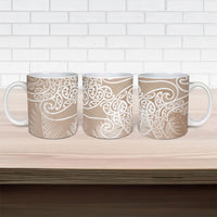 Aotearoa Maori Koru Curves Ceramic Mug Silver Ferns - Mocha