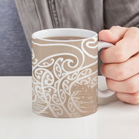 Aotearoa Maori Koru Curves Ceramic Mug Silver Ferns - Mocha