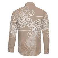 Aotearoa Maori Koru Curves Family Matching Puletasi and Hawaiian Shirt Silver Ferns - Mocha