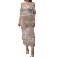 Aotearoa Maori Koru Curves Family Matching Puletasi and Hawaiian Shirt Silver Ferns - Mocha