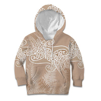 Aotearoa Maori Koru Curves Kid Hoodie Silver Ferns - Mocha