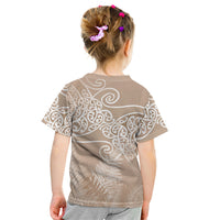 Aotearoa Maori Koru Curves Kid T Shirt Silver Ferns - Mocha