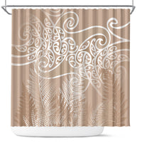 Aotearoa Maori Koru Curves Shower Curtain Silver Ferns - Mocha