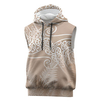 Aotearoa Maori Koru Curves Sleeveless Hoodie Silver Ferns - Mocha LT7 Beige - Polynesian Pride