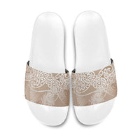 Aotearoa Maori Koru Curves Slide Sandals Silver Ferns - Mocha
