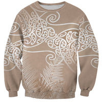 Aotearoa Maori Koru Curves Sweatshirt Silver Ferns - Mocha