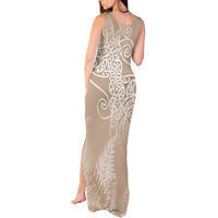 Aotearoa Maori Koru Curves Tank Maxi Dress Silver Ferns - Mocha LT7 - Polynesian Pride