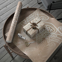 Aotearoa Maori Koru Curves Wrapping Paper Silver Ferns - Mocha LT7 - Polynesian Pride