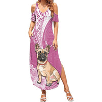 Personalised Polynesian Pacific Bulldog Summer Maxi Dress With Pink Hawaii Tribal Tattoo Patterns LT7 Women Pink - Polynesian Pride