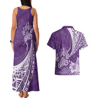Personalised Polynesian Pacific Bulldog Couples Matching Tank Maxi Dress And Hawaiian Shirt With Violet Hawaii Tribal Tattoo Patterns LT7 - Polynesian Pride