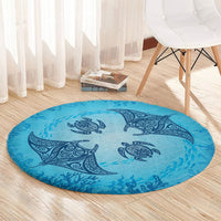 Hawaii Quilt Inspired Collection Aloha Sea Round Carpet Manta Ray and Turtles LT7 - Polynesian Pride