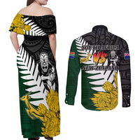 Personalised New Zealand Vs South Africa Rugby Couples Matching Off Shoulder Maxi Dress and Long Sleeve Button Shirts Rivals - Tribal Style LT7 - Polynesian Pride