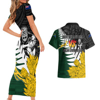 Personalised New Zealand Vs South Africa Rugby Couples Matching Short Sleeve Bodycon Dress and Hawaiian Shirt Rivals - Tribal Style LT7 - Polynesian Pride
