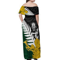 Personalised New Zealand Vs South Africa Rugby Off Shoulder Maxi Dress Rivals - Tribal Style LT7 - Polynesian Pride
