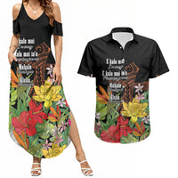 Mahalo Hawaii Ho'oponopono Pule Couples Matching Summer Maxi Dress and Hawaiian Shirt Polynesian Pattern Cross LT7 Black - Polynesian Pride