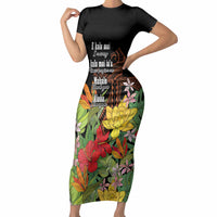 Mahalo Hawaii Ho'oponopono Pule Short Sleeve Bodycon Dress Polynesian Pattern Cross LT7 Long Dress Black - Polynesian Pride