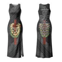 Hawaii Ka Pule a ka Haku Memorial Family Matching Tank Maxi Dress and Hawaiian Shirt Flower Lei Cross - Black LT7 Mom's Dress Black - Polynesian Pride