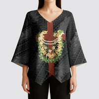 Hawaii Ka Pule a ka Haku Memorial Kimono Sleeve Blouse Flower Lei Cross - Black LT7 - Polynesian Pride