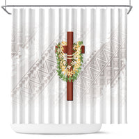 Hawaii Ka Pule a ka Haku Memorial Shower Curtain Flower Lei Cross - Ivory White LT7 Ivory - Polynesian Pride