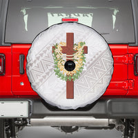 Hawaii Ka Pule a ka Haku Memorial Spare Tire Cover Flower Lei Cross - Ivory White LT7 - Polynesian Pride