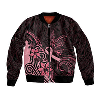 Polynesian Bomber Jacket Breast Cancer RIbbon Butterfly Mix Plumeria Curves Pink LT7 Unisex Black Pink - Polynesian Pride