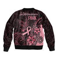 Polynesian Bomber Jacket Breast Cancer RIbbon Butterfly Mix Plumeria Curves Pink LT7 - Polynesian Pride