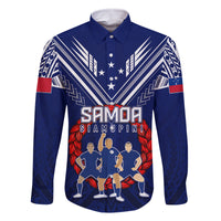 Personalised Samoa Rugby Family Matching Mermaid Dress and Hawaiian Shirt World Cup 2023 Siamupini Siva Tau LT7 Dad's Shirt - Long Sleeve Blue - Polynesian Pride