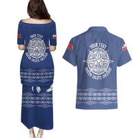 Queen Salote College 100 Years Anniversary Personalized Couples Matching Puletasi and Hawaiian Shirt Tonga QSC Royal Blue - Polynesian Pride