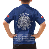 Queen Salote College 100 Years Anniversary Personalized Family Matching Off The Shoulder Long Sleeve Dress and Hawaiian Shirt Tonga QSC Royal Blue - Polynesian Pride