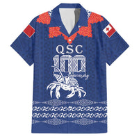 Queen Salote College 100 Years Anniversary Personalized Family Matching Off The Shoulder Long Sleeve Dress and Hawaiian Shirt Tonga QSC Royal Blue - Polynesian Pride