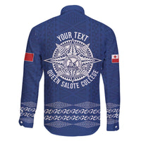 Queen Salote College 100 Years Anniversary Personalized Family Matching Off The Shoulder Long Sleeve Dress and Hawaiian Shirt Tonga QSC Royal Blue - Polynesian Pride