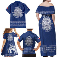 Queen Salote College 100 Years Anniversary Personalized Family Matching Off Shoulder Maxi Dress and Hawaiian Shirt Tonga QSC Royal Blue - Polynesian Pride