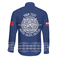 Queen Salote College 100 Years Anniversary Personalized Family Matching Off Shoulder Short Dress and Hawaiian Shirt Tonga QSC Royal Blue - Polynesian Pride