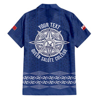 Queen Salote College 100 Years Anniversary Personalized Family Matching Short Sleeve Bodycon Dress and Hawaiian Shirt Tonga QSC Royal Blue - Polynesian Pride