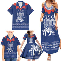 Queen Salote College 100 Years Anniversary Personalized Family Matching Summer Maxi Dress and Hawaiian Shirt Tonga QSC Royal Blue - Polynesian Pride